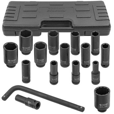 Набор головок ударных глубоких с Г-образным воротком 1/2''15+1пр.(6-гр)(10,12,13-17,19,21,22,24,27,30,32мм,36мм-12гр),в кейсе Forsage F-4166A-5MPB