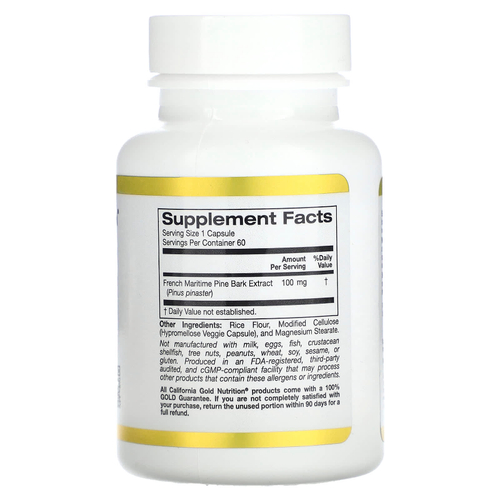 California Gold Nutrition, Oligopin, экстракт коры французской приморской сосны, 100 мг, 60 растительных капсул