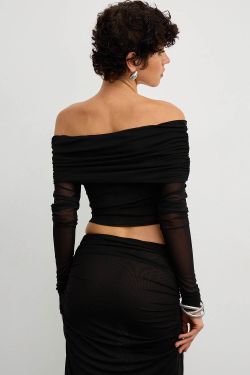 Лонгслив с открытыми плечами из сетки стрейч черного цвета