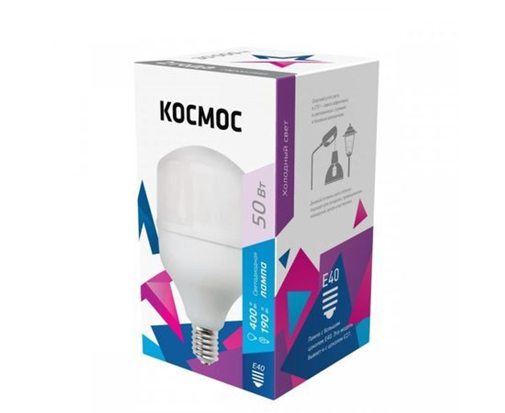 Лапочка КОСМОС ЛОН A140 высокомощ E27 50W 4700lm 6500K 6K мат 220x138  LksmHWLED50WE2765, 1 шт.