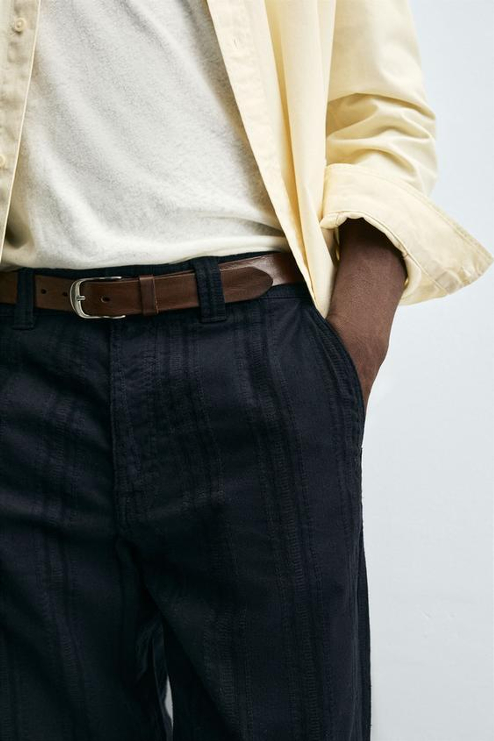 ZARA ЖАККАРДОВЫЕ БРЮКИ В ПОЛОСКУ, МОРСКОЙ СИНИЙ