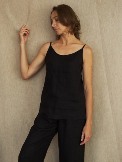 Льняной топ Люси черного цвета