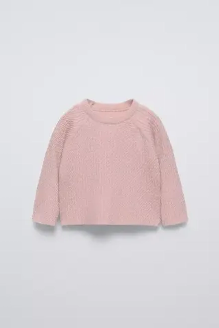 ZARA СВИТЕР С УЗОРОМ «КОСЫ», СВЕТЛО-РОЗОВЫЙ