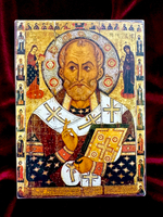 Николай Чудотворец святитель Мирликийский 13 век (Никола Липный). Деревянная икона на левкасе