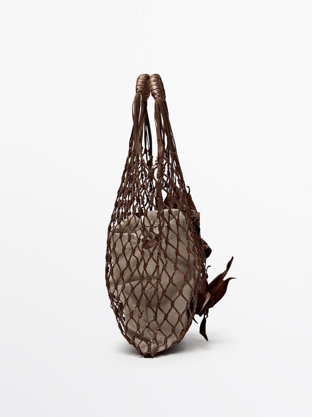 Massimo Dutti Плетеная мини-сумка из кожи, коричневый