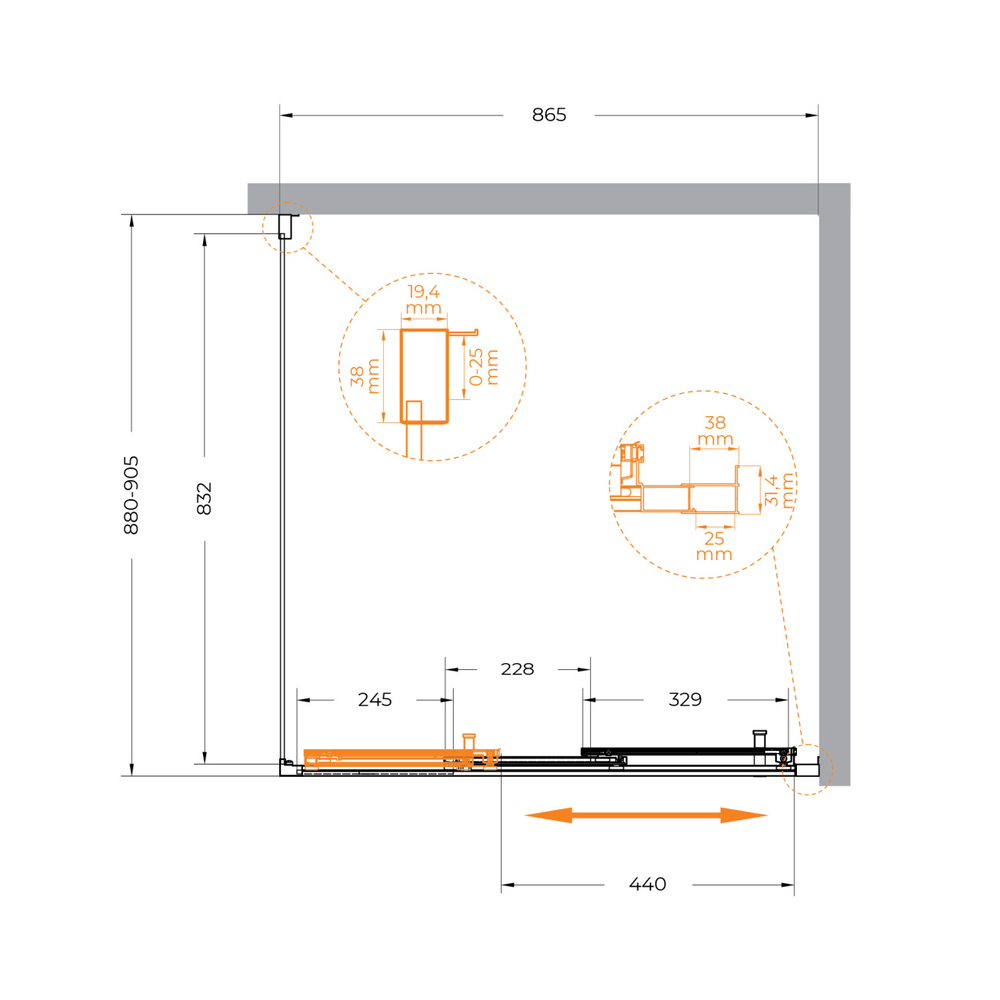 Душевой уголок Cezares MOLVENO-AF-31-90-C-BORO-IV, 90х90х195, профиль брашированное золото, прозрачное стекло