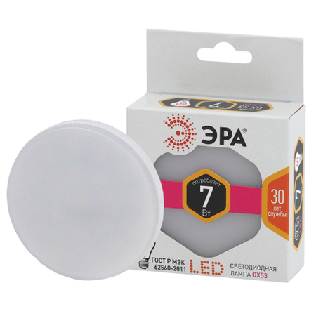 Лампочка светодиодная ЭРА STD LED GX-7W-827-GX53 GX53 7Вт таблетка теплый белый свет