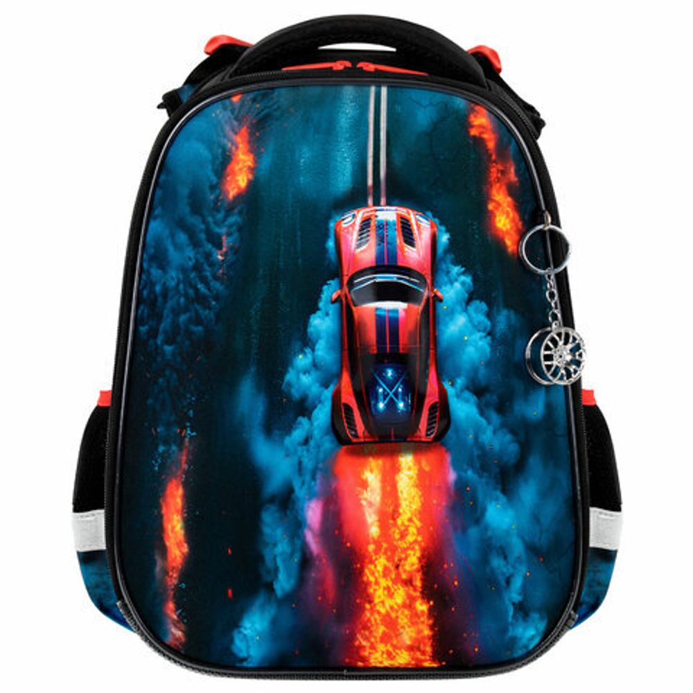 Ранец BRAUBERG PREMIUM, 2 отделения, с брелоком, "Foggy car", 3D-панель, 38х29х16 см, 273103