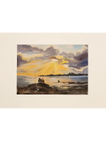 Картина авторская акварельная в паспарту 21*30 см на стену для интерьера "Он, она и собака"