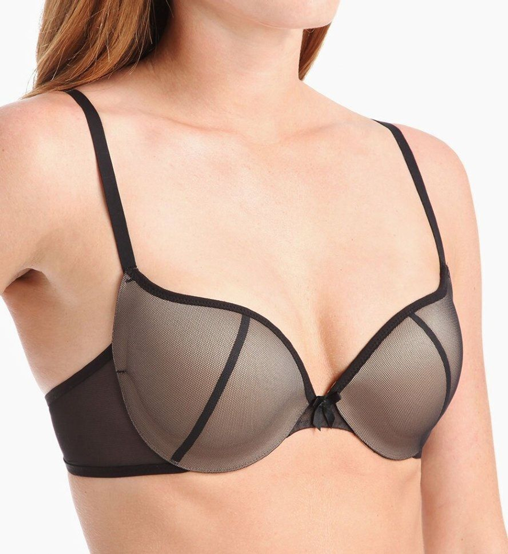 Черный бюстгальтер пуш-ап с сеткой поверх чашек (Размер: 80D) (Цвет: черный)