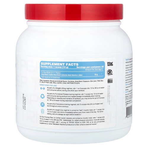 Metabolic Nutrition, Tri-Pep®, аминокислота с разветвленной цепью, со вкусом голубой малины, 400 г (14,1 унции)