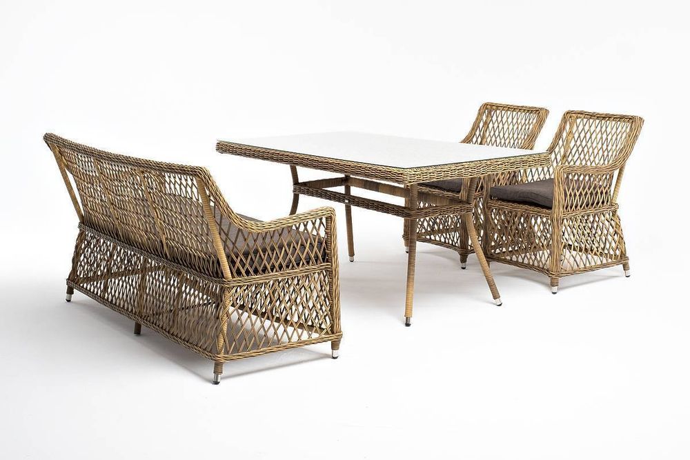 "Катания" обеденная группа плетеная на 4 персоны, цвет соломенный