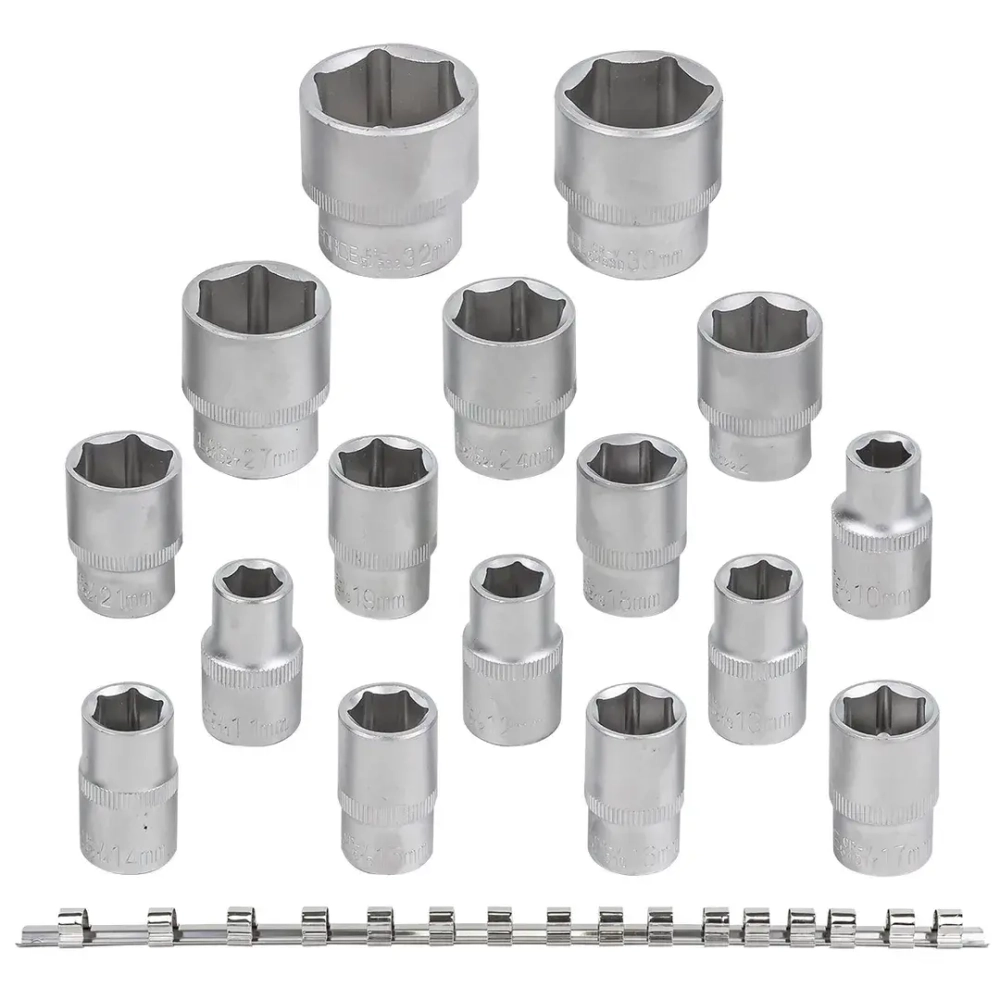 Набор головок 16пр. 1/2''6гр.(10-19,21,22,24,27,30,32мм), на планке RockForce##Rock FORCE RF-4161-5