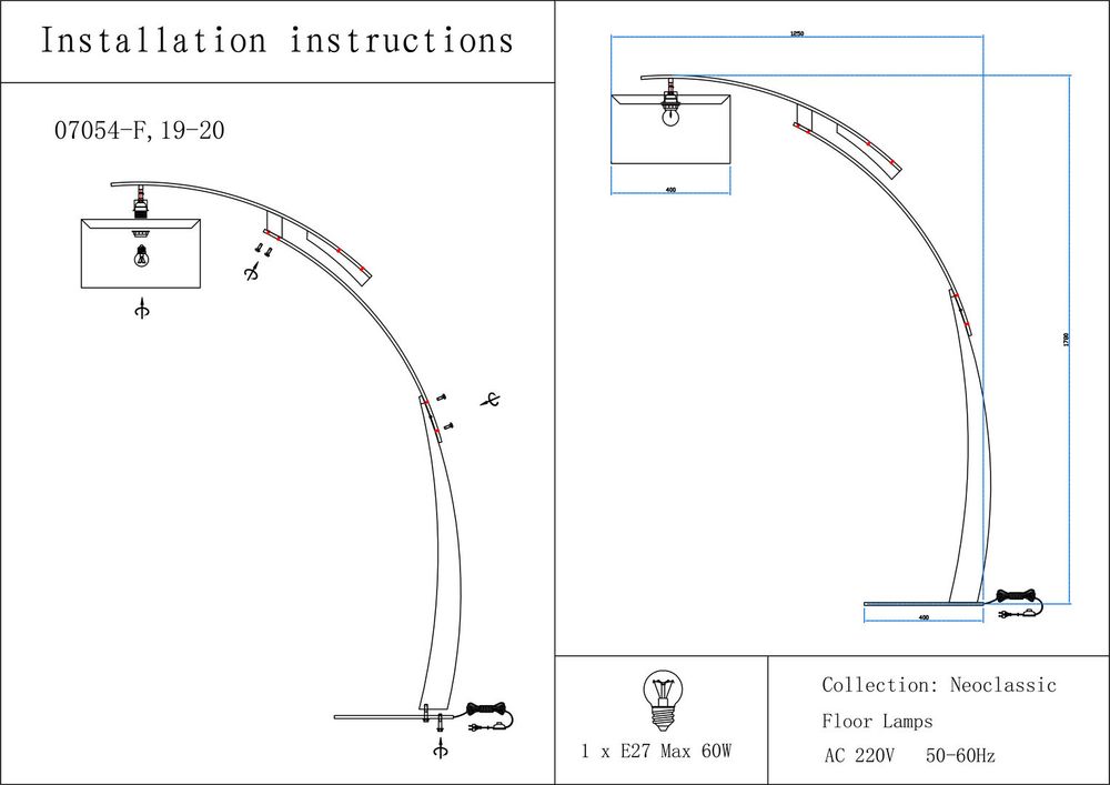 Kink Light 07054-F,19-20 Торшер Нестор черный/бронза