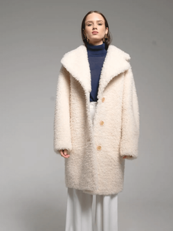 Шуба женская из 100% овечьей шерсти мериноса на зиму, жемчужная, SilverFox