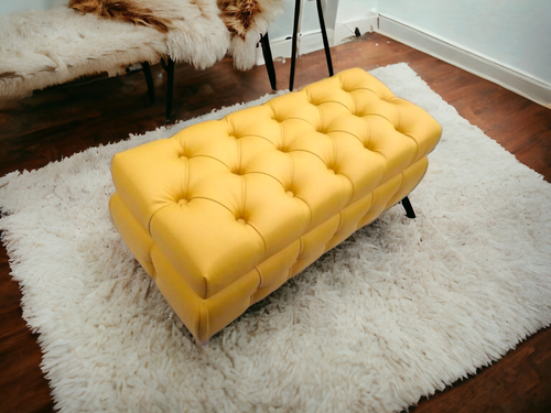 Банкетка в каретной стяжке с ящиком Эксклюзив желтый кожзам дерево