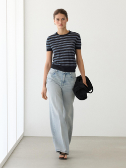 Massimo Dutti Свитер с короткими рукавами и полосками, темно-синий