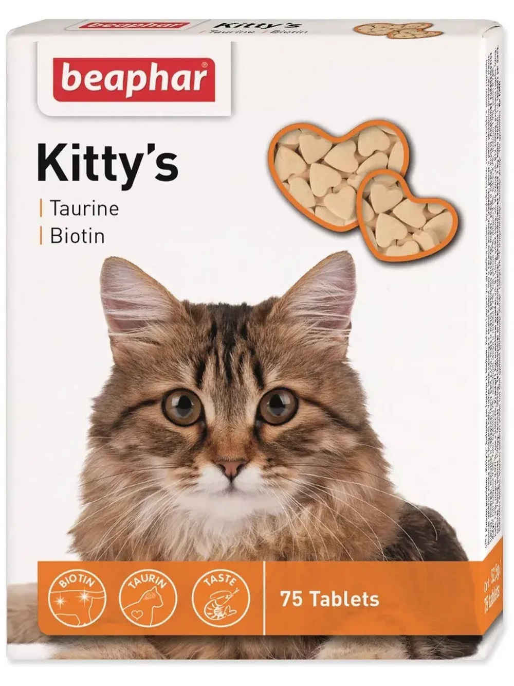 BEAPHAR Kitty's Taurine/Biotine Витамины для кошек с таурином и биотином (75 таблеток)