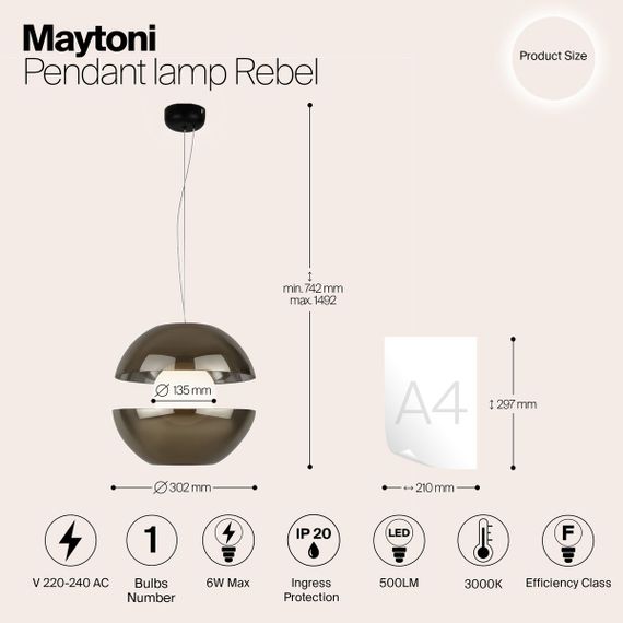 Подвесной светодиодный светильник Maytoni Rebel MOD322PL-L6G3K