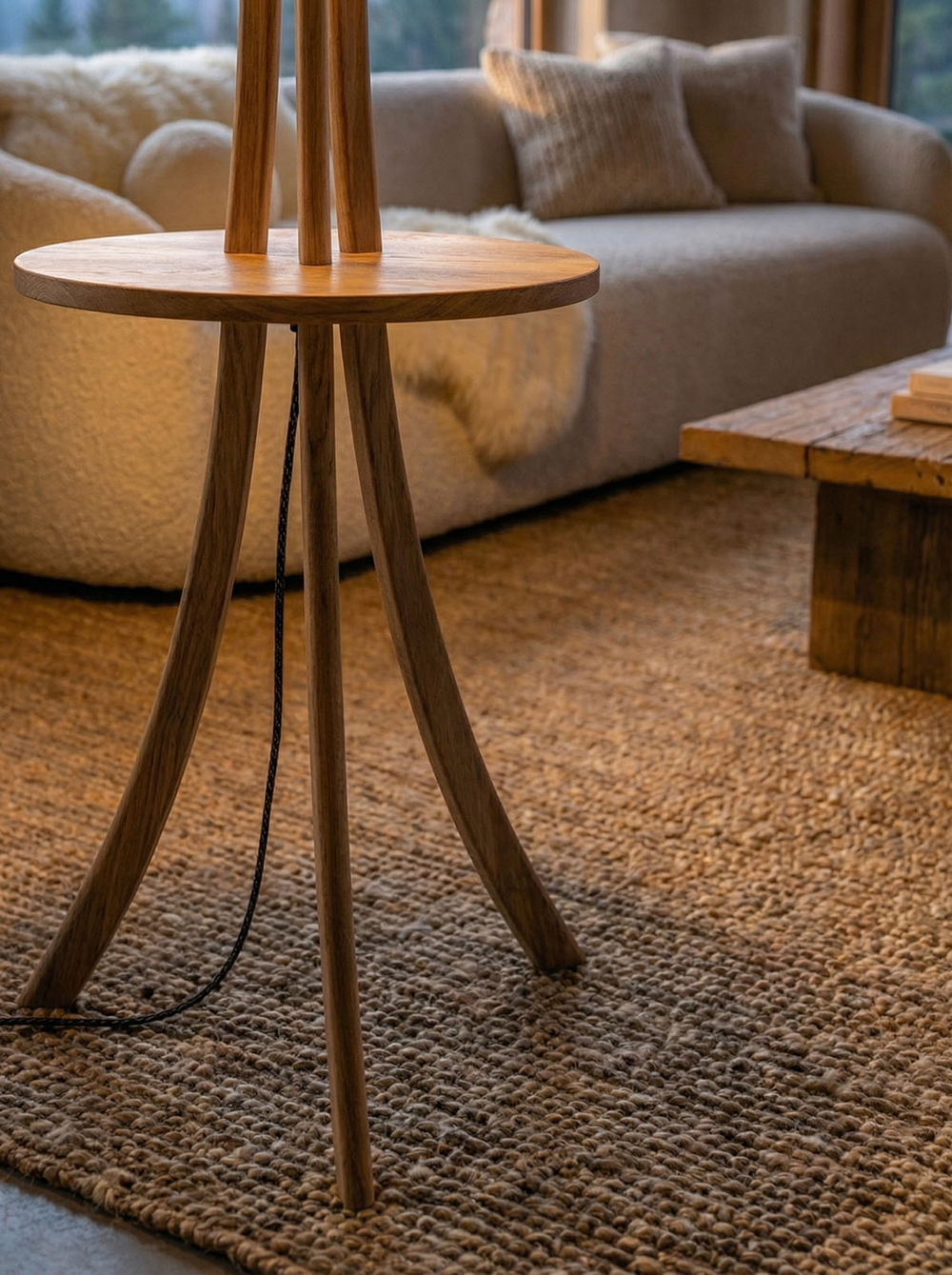 Изогнутые ножки торшера Adora из массива дуба, стиль Рустик