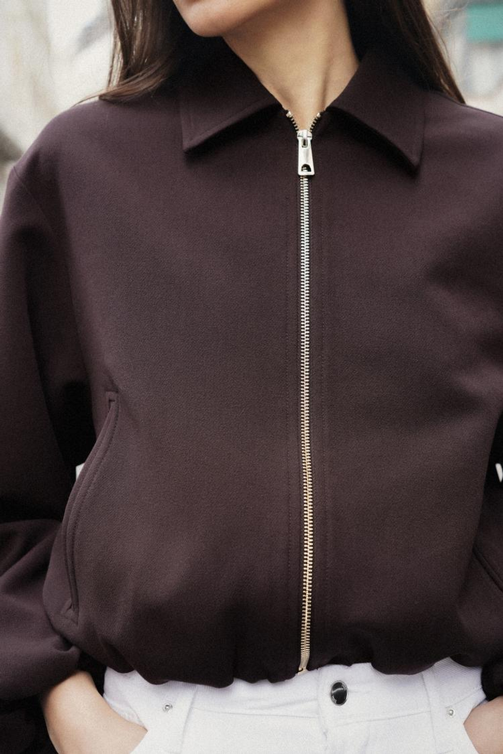 ZARA КУРТКА С ЗАСТЕЖКОЙ-МОЛНИЕЙ, КОРИЧНЕВЫЙ