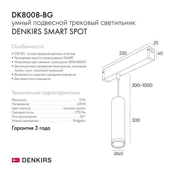Трековый светодиодный светильник Denkirs Smart Spot DK8008-BG