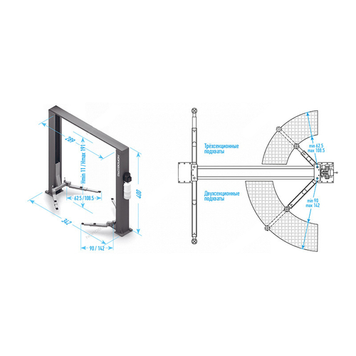 NORDBERG (N4120H1-4G_3+2_380) Подъемник 2х стоечный 4 т, верхняя синхронизация, H=4 м, 380 В, серый