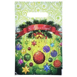 Пакет новогодний прорубная ручка Россия 20*30 см 30 мкм ПВД Шарики фонарики  10 шт/уп 2 000 шт/кор