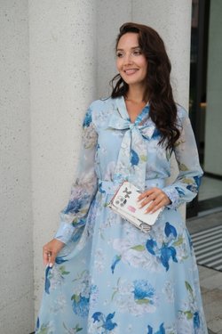 Платье с бантом из шифона с подкладкой