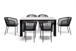 "Венето" обеденная группа на 6 персон со стульями "Марсель", каркас темно-серый, роуп темно-серый