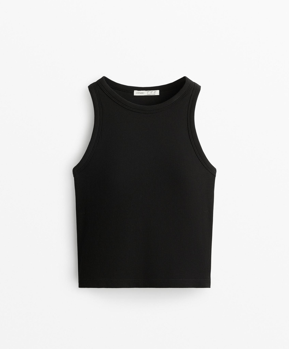 Oysho Топ из смесового модала в рубчик, черный