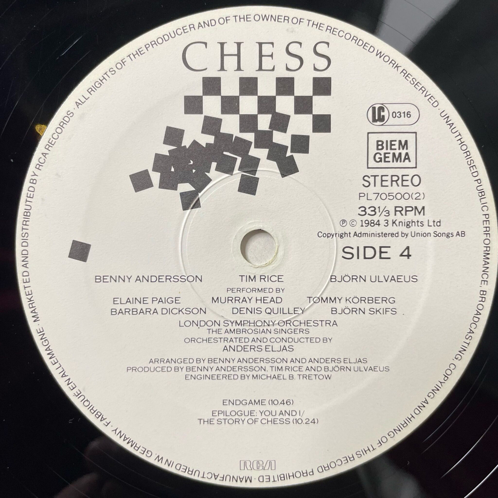 Винтажная виниловая пластинка LP Benny Andersson, Tim Rice, Bjorn Ulvaeus Chess Шахматы Мюзикл (Germany 1984)
