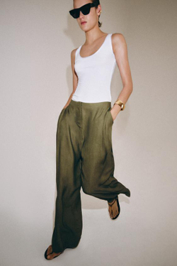 ZARA СТРУЯЩИЕСЯ БРЮКИ — ZW COLLECTION, ТЕМНО-ОЛИВКОВЫЙ