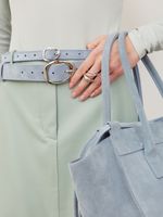 БАЗОВЫЙ ТОНКИЙ РЕМЕНЬ С МЯТОЙ ПРЯЖКОЙ ЗАМША ГОЛУБОЙ