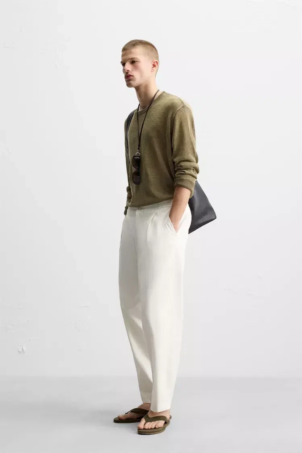 ZARA СВИТЕР RELAXED FIT ИЗ ПОЛУПРОЗРАЧНОЙ ТКАНИ, ХАКИ