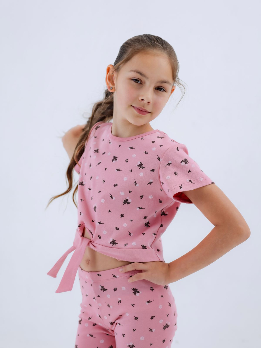 Блузка для девочки, модель №1, рост 122 см, пудровая с принтом