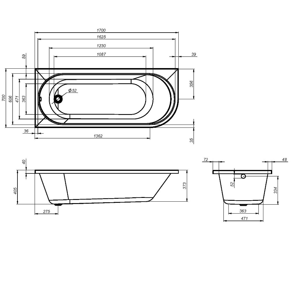 Ванна акриловая, угловая, левосторонняя 170x70 см AM.PM X-Joy W94A-170L70W-A