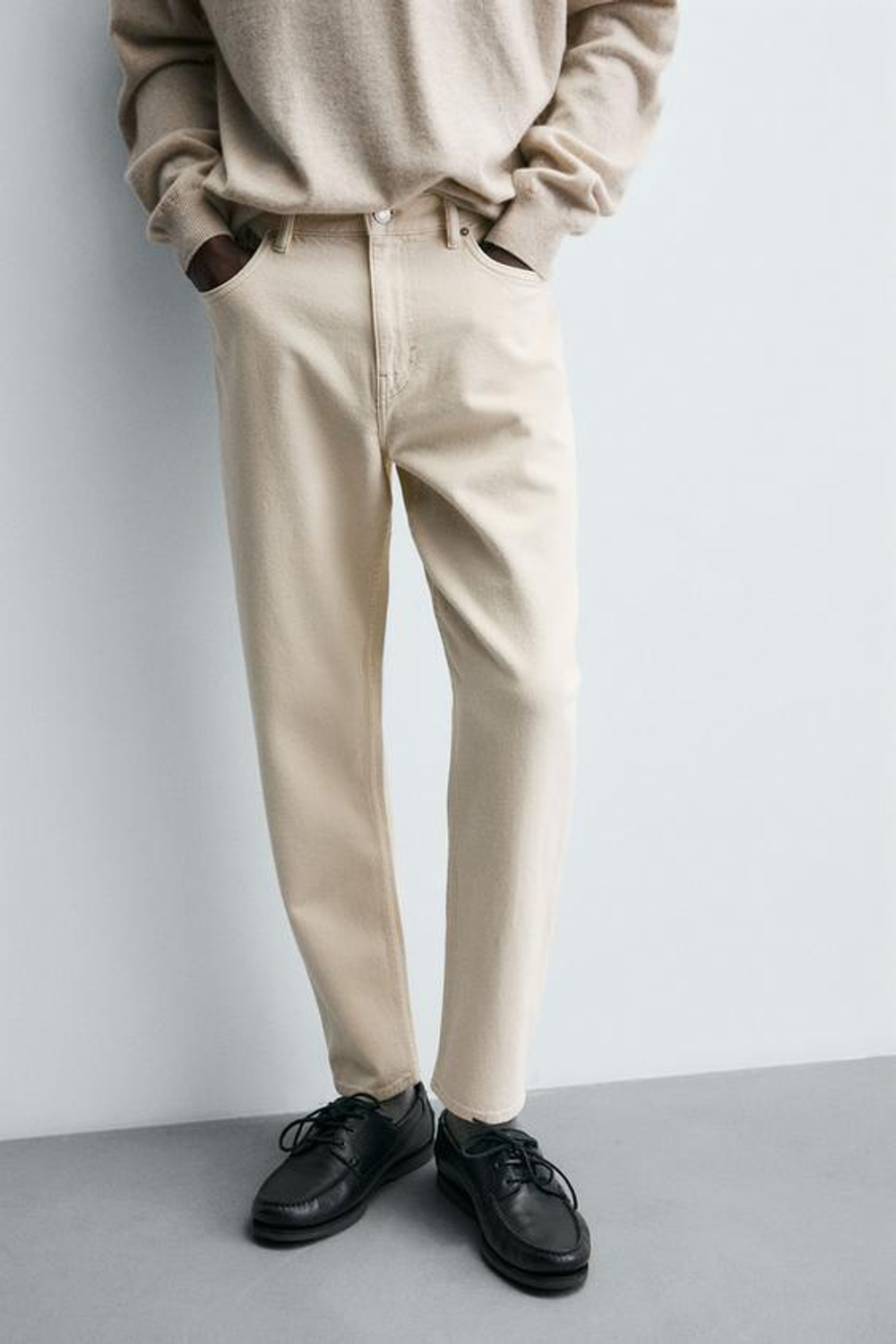 ZARA ДЖИНСЫ SLIM TAPERED FIT, ЭКРЮ