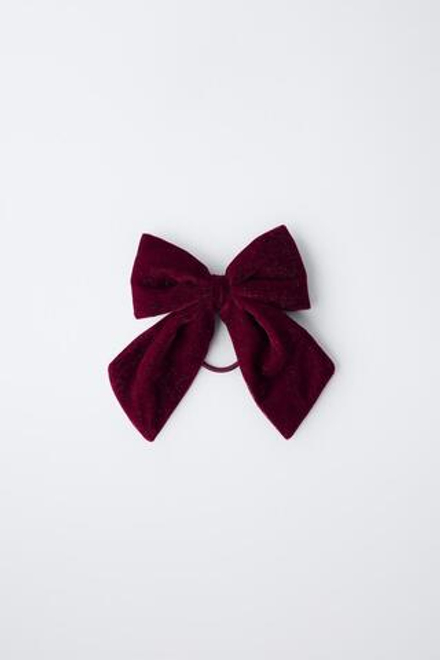 ZARA БАРХАТНАЯ РЕЗИНКА ДЛЯ ВОЛОС С БЛЕСТЯЩИМИ БАНТАМИ, ГРАНАТОВЫЙ