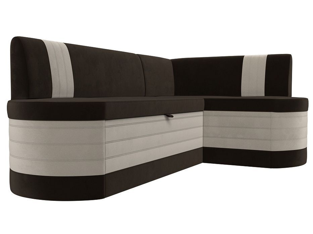 Диван кухонный угловой Токио правый угол, Коричневый\Бежевый, Микровельвет, 28652