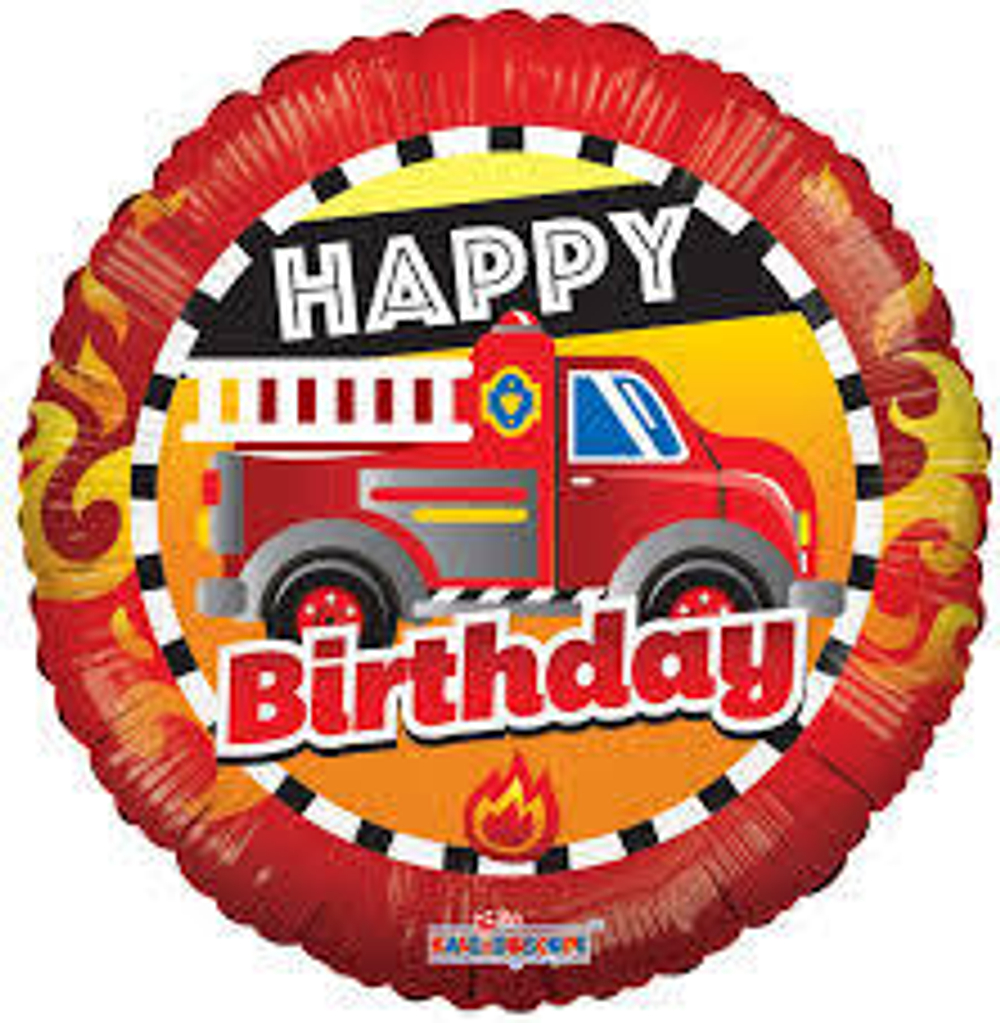 Шар Ф 18" Круг Happy birthday! Пожарная машина 45 см Д31