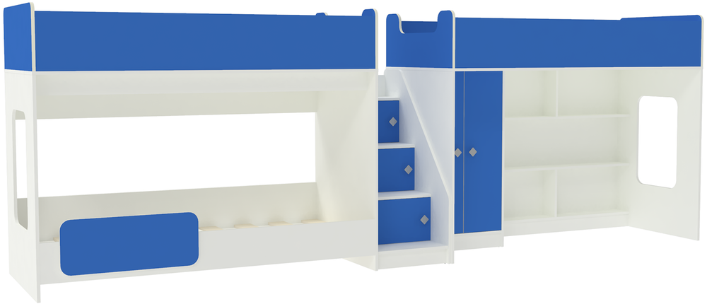 Трехъярусная кровать КарИВи Л-43.1.5 Белый  Светло-синий, голубой