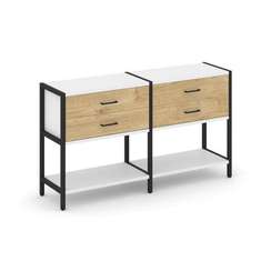 Shelf System Двухсекционный стеллаж двухярусный с ящиками SN.STM-222 Белый/Тиквуд Светлый/Металл Чер