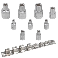 Набор головок Е-профиль 9пр., 1/4'',1/2''(Е4,5,6,7,8,10,12,14,16), на металлической планке Baum Auto BM-4098[1/4",1/2"]
