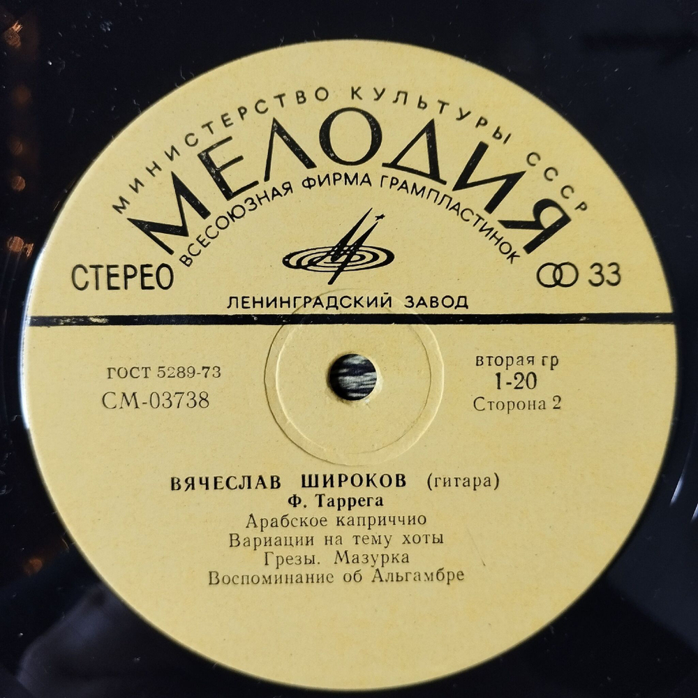 Винтажная виниловая пластинка LP Вячеслав Широков Классическая Гитара (СССР 1979)