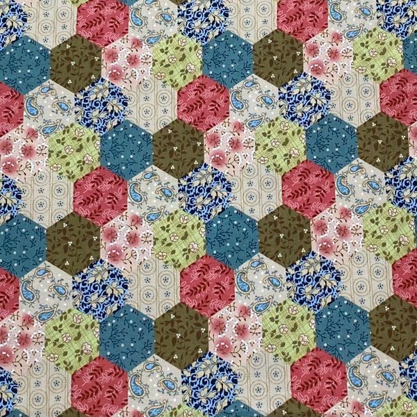 ГЕКСАГОНЫ БОТАНИКА ЗЕЛЕНО-БИРЮЗОВЫЕ, отрез 35 см 100% хлопок Handmade Fabrics 1