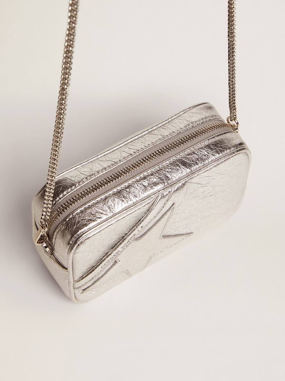 Mini Star Bag in silver laminated leather with tone-on-tone star