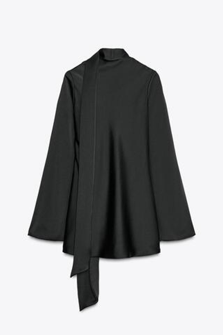 ZARA АТЛАСНОЕ ПЛАТЬЕ С ШАРФОМ, ЧЕРНЫЙ