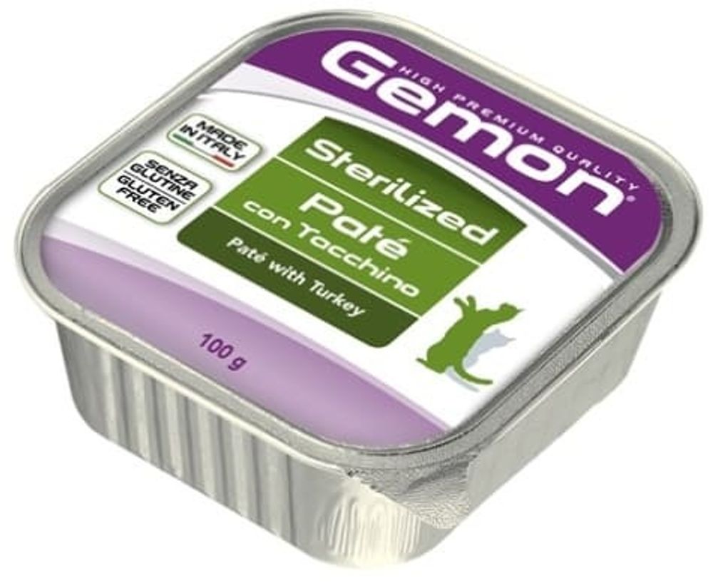 Gemon 100г Cat Sterilised консервы для стерилизованных кошек паштет индейка