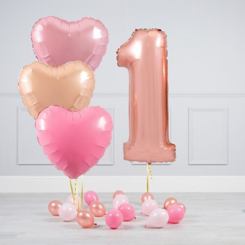 Композиция из шаров «Цифра с Фольгированными Большими Сердцами» нежных тонов